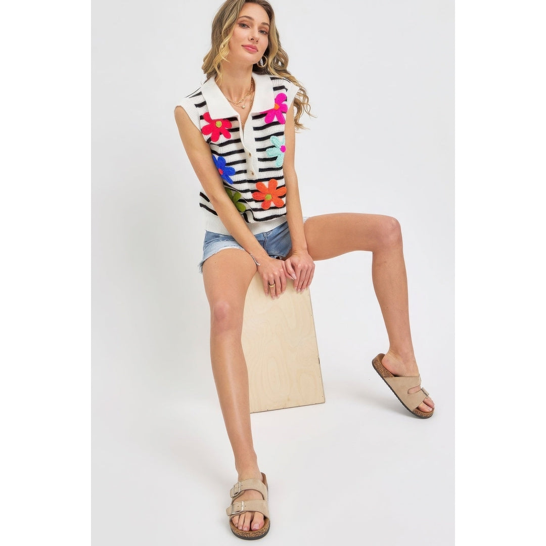 Flower Patch Stripe Knit Top Image 2