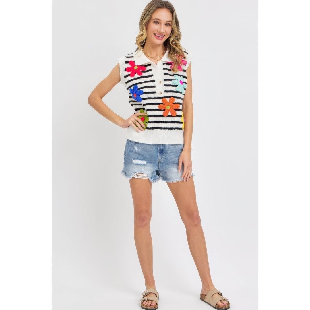 Flower Patch Stripe Knit Top Image 3