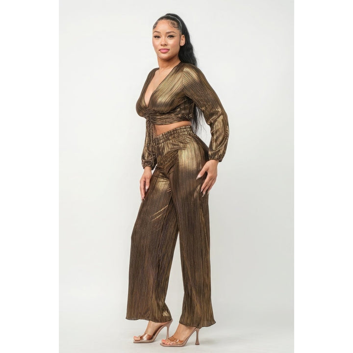 Foil Plisse Tunnel Shirring Top And Pants Set Image 3