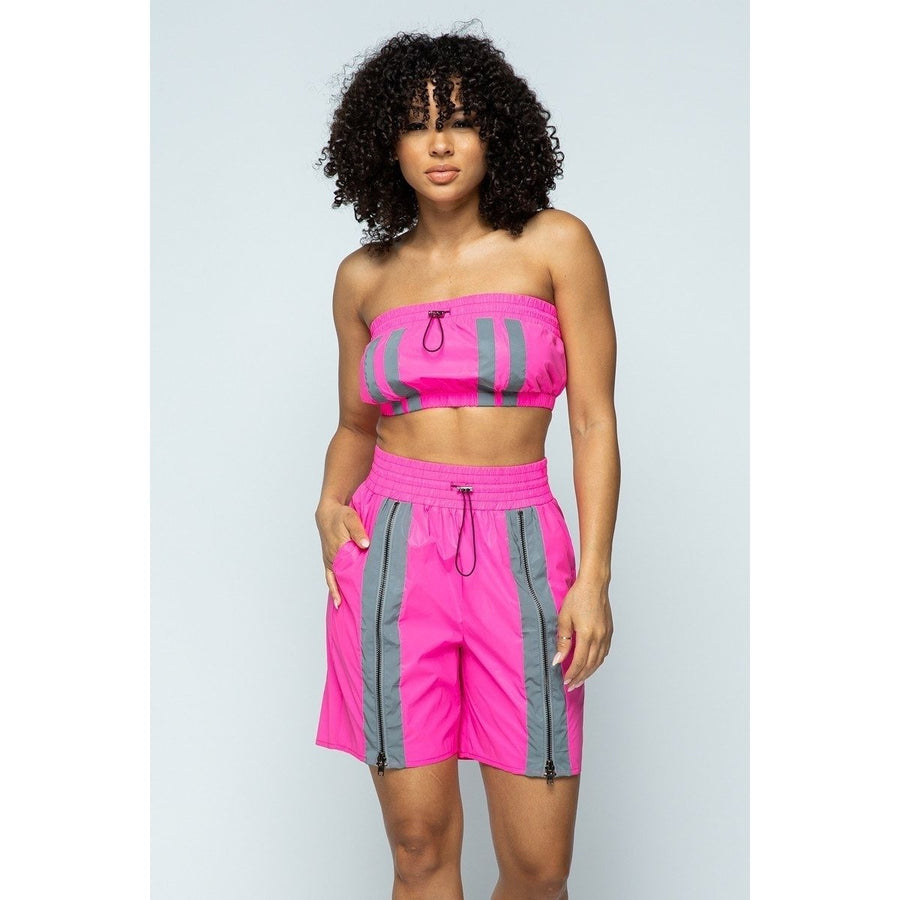 Cropped Mini Tube Top/lined Thigh Length Shorts Set Image 1