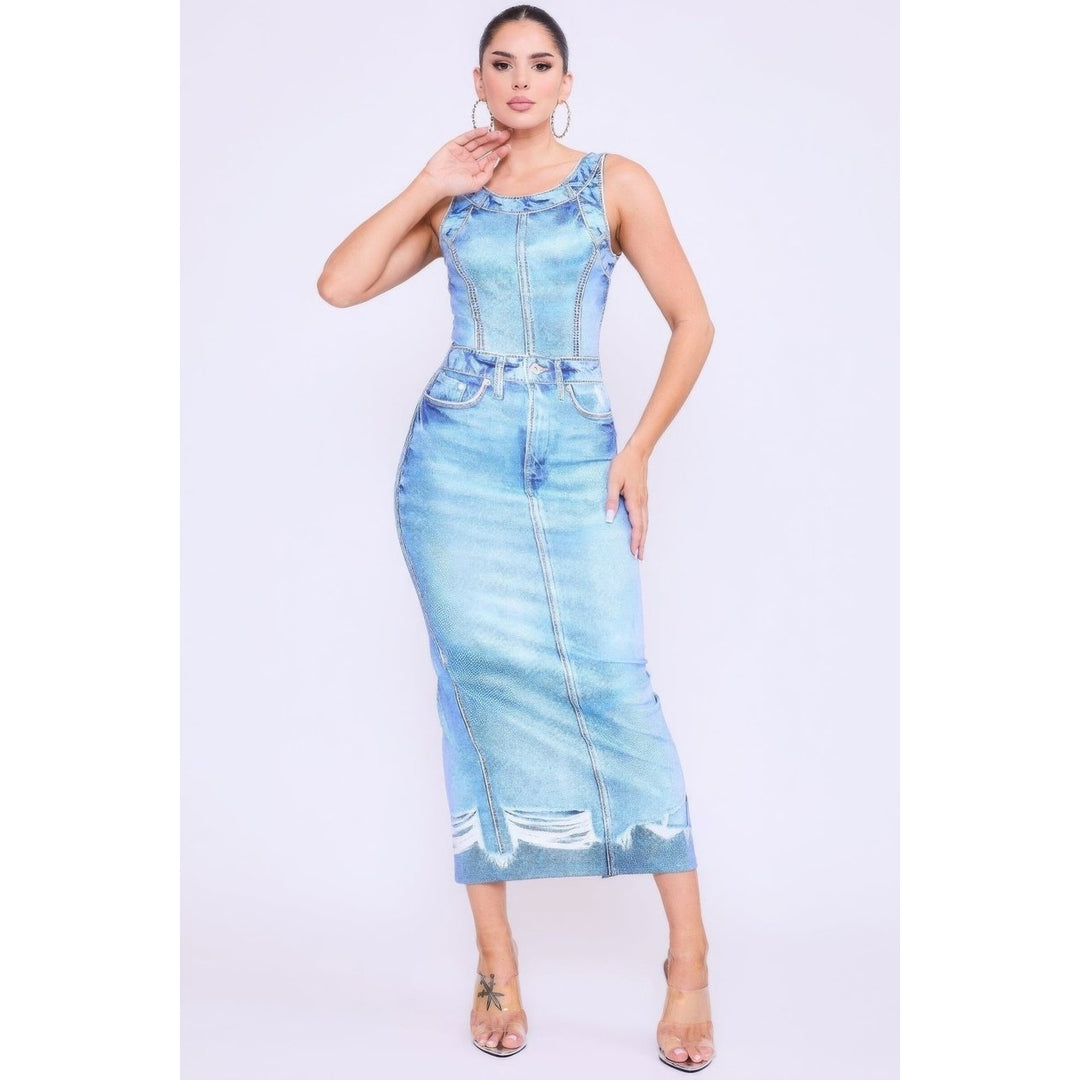 Denim Print Midi Dress Image 1