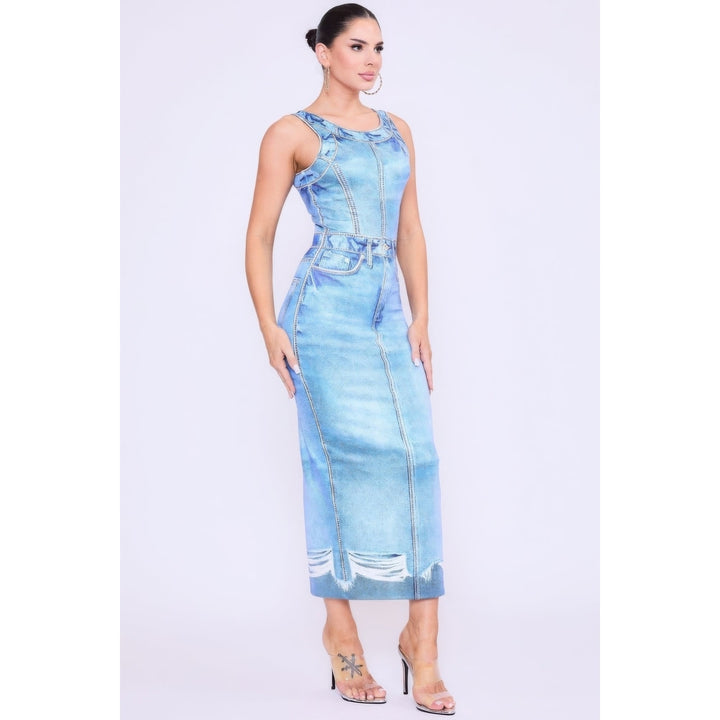 Denim Print Midi Dress Image 2