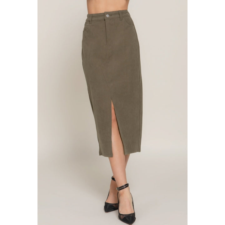 Front Open Slit Corduroy Midi Skirt Image 1