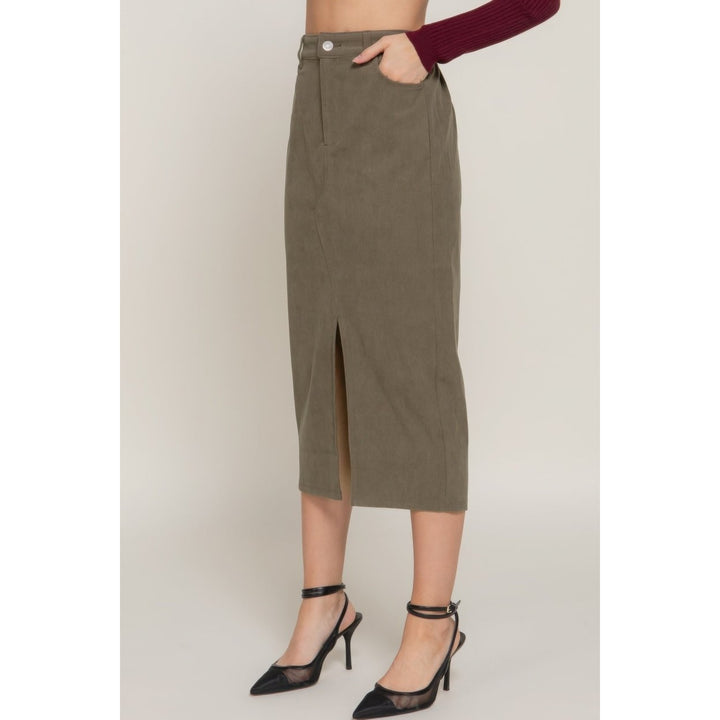 Front Open Slit Corduroy Midi Skirt Image 3