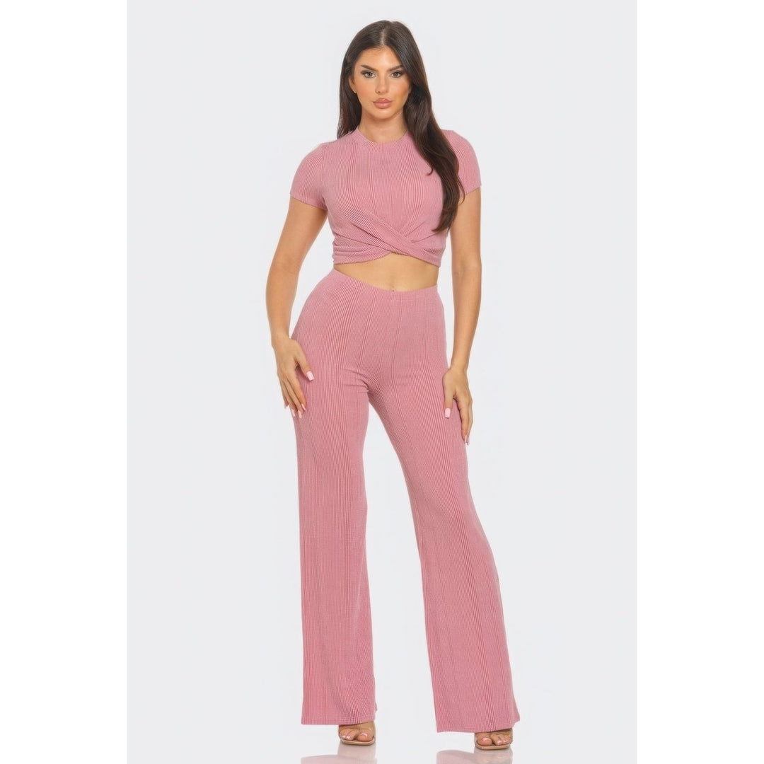 Front Twist Detail Top And Flare Pants Set Image 1