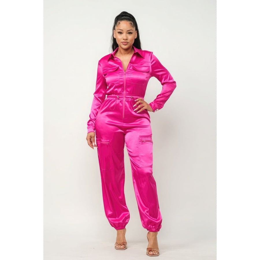 Front Zipper Pockets Top And Pants Jumpsuit Image 1