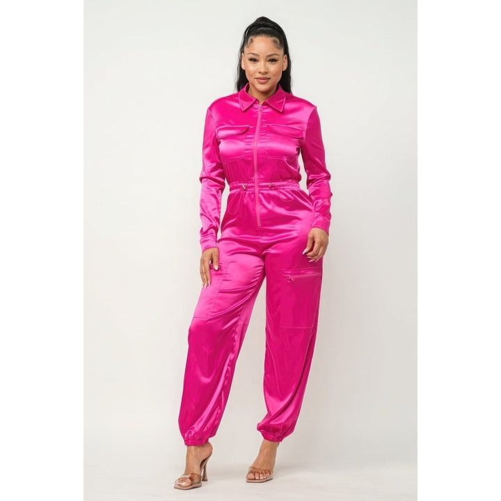 Front Zipper Pockets Top And Pants Jumpsuit Image 2