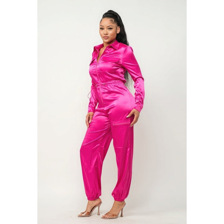 Front Zipper Pockets Top And Pants Jumpsuit Image 3