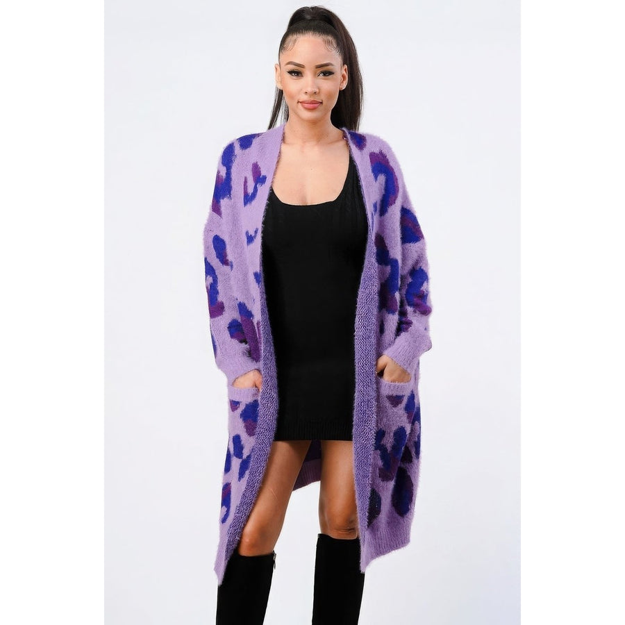 Leopard Angora Sweater Oversized Cardigan Image 1