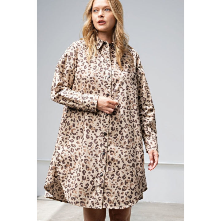 Leopard/animal Printed Shirt Dress Image 1