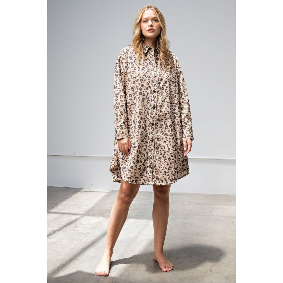 Leopard/animal Printed Shirt Dress Image 2