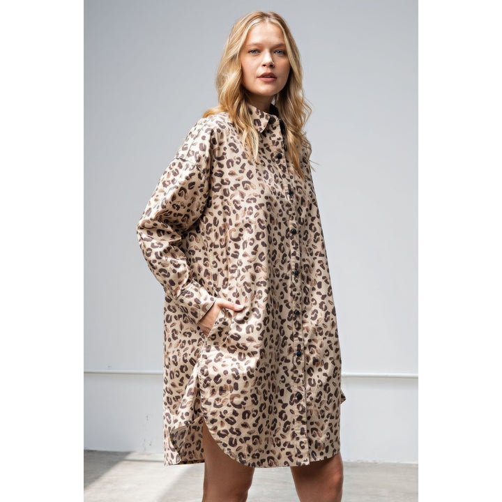 Leopard/animal Printed Shirt Dress Image 3