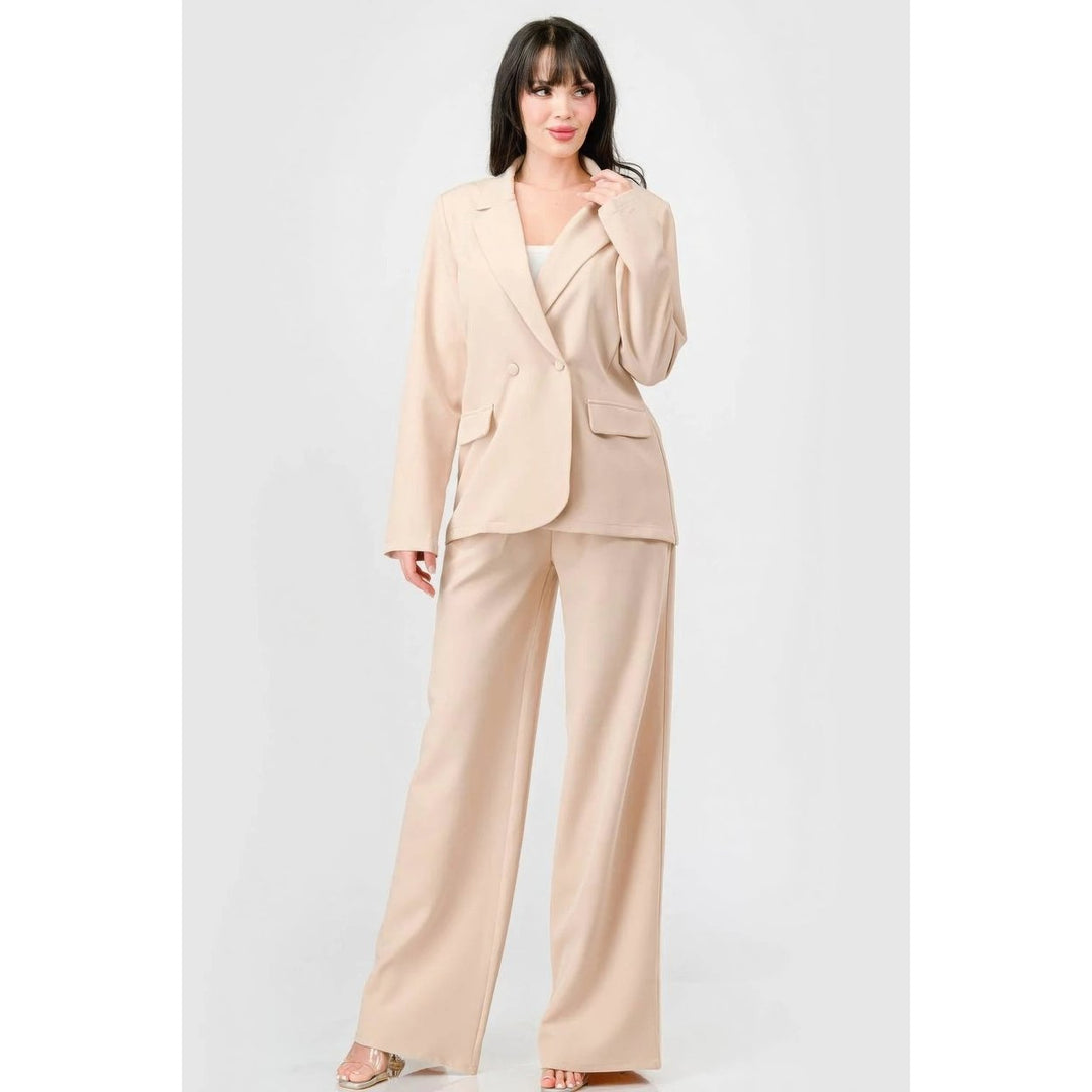 Luxe Stretch Woven Loose Fit Blazer And Wide Legs Pants Semi Formal Set Image 1