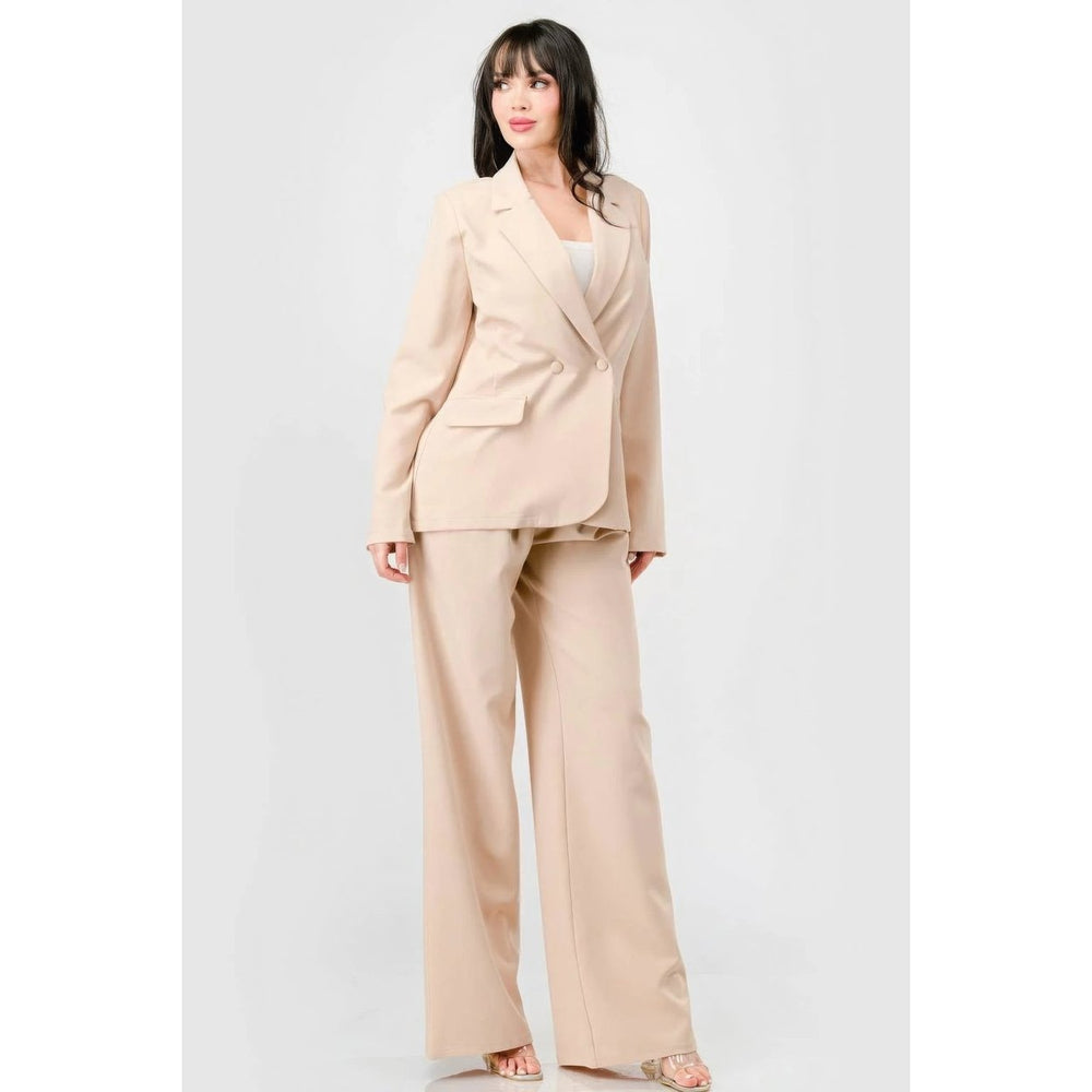 Luxe Stretch Woven Loose Fit Blazer And Wide Legs Pants Semi Formal Set Image 2