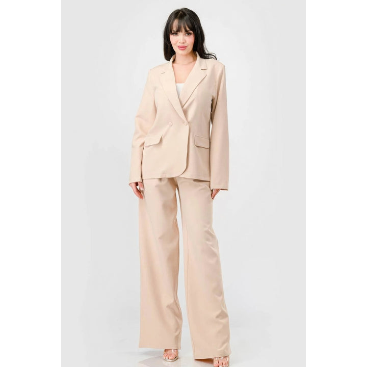 Luxe Stretch Woven Loose Fit Blazer And Wide Legs Pants Semi Formal Set Image 3