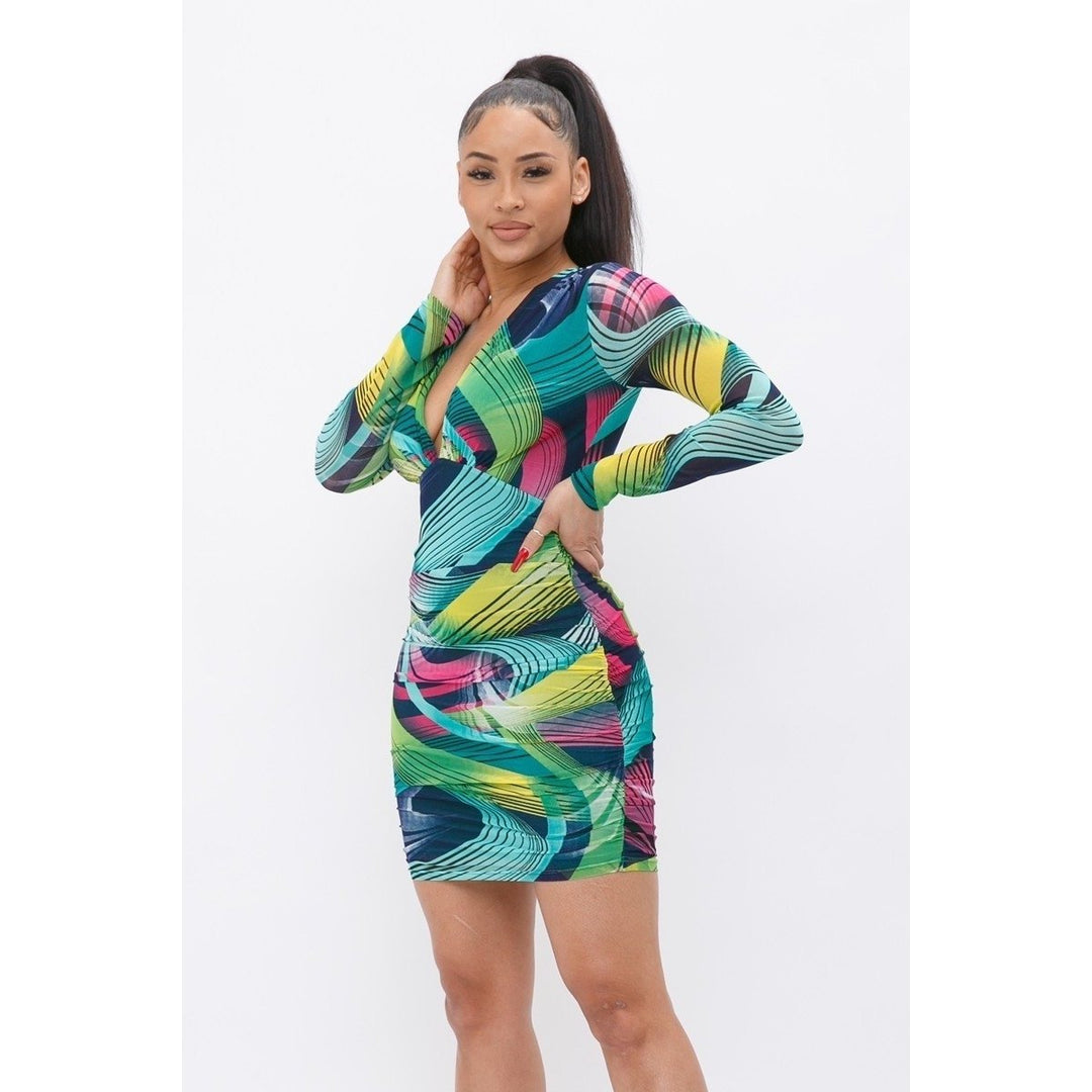 Long Sleeve Printed V-neck Dress Image 3