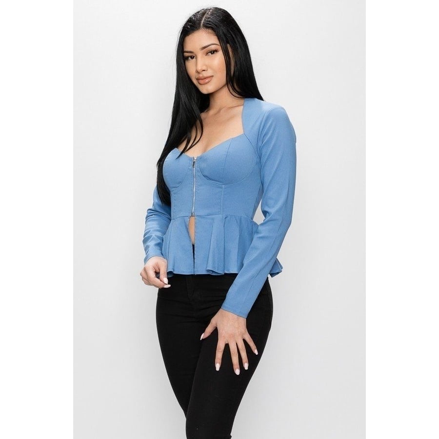 Long Sleeve Ruffle Zip-up Jacket Image 2