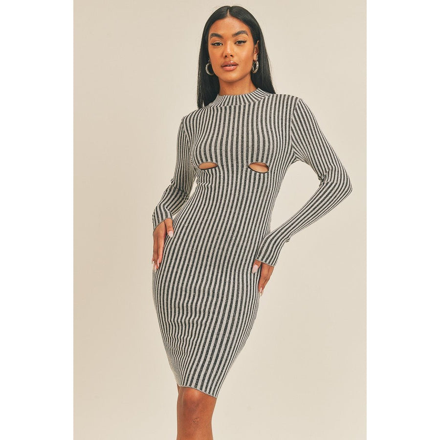 Long Sleeve Stripe Print Midi Dress Image 1