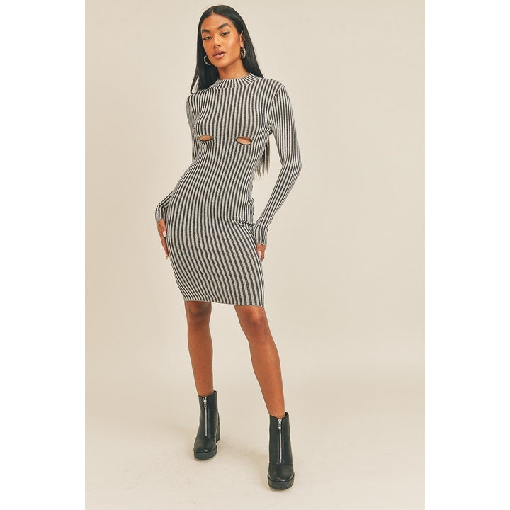 Long Sleeve Stripe Print Midi Dress Image 3