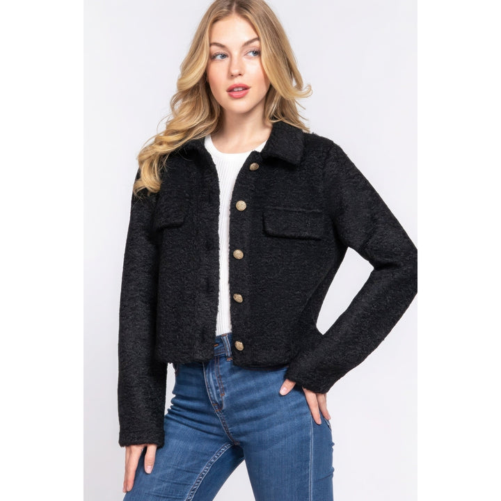 Long Slv Teddy Fleece Short Jacket Image 3