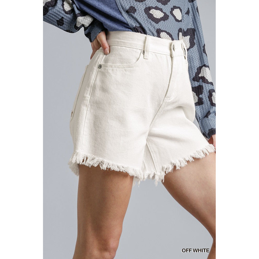 High Rise Denim Shorts With Raw Hem Image 1