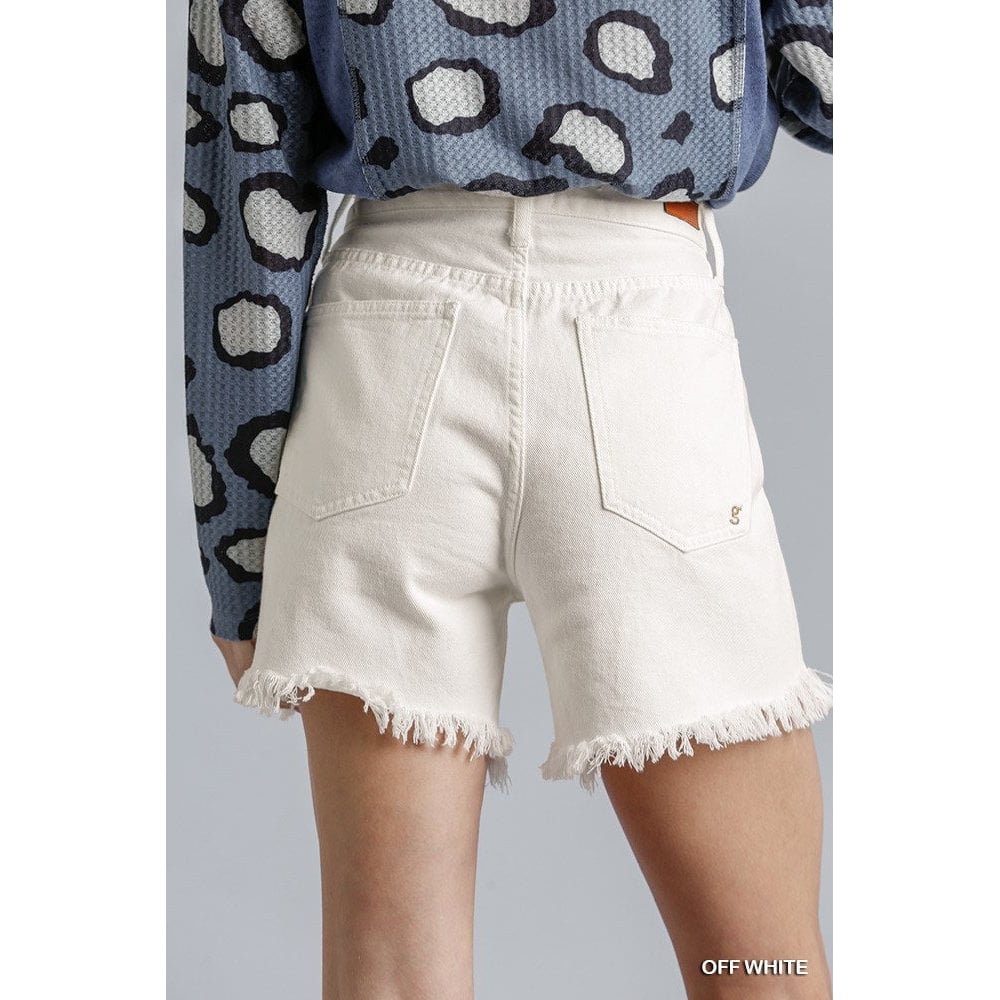 High Rise Denim Shorts With Raw Hem Image 3