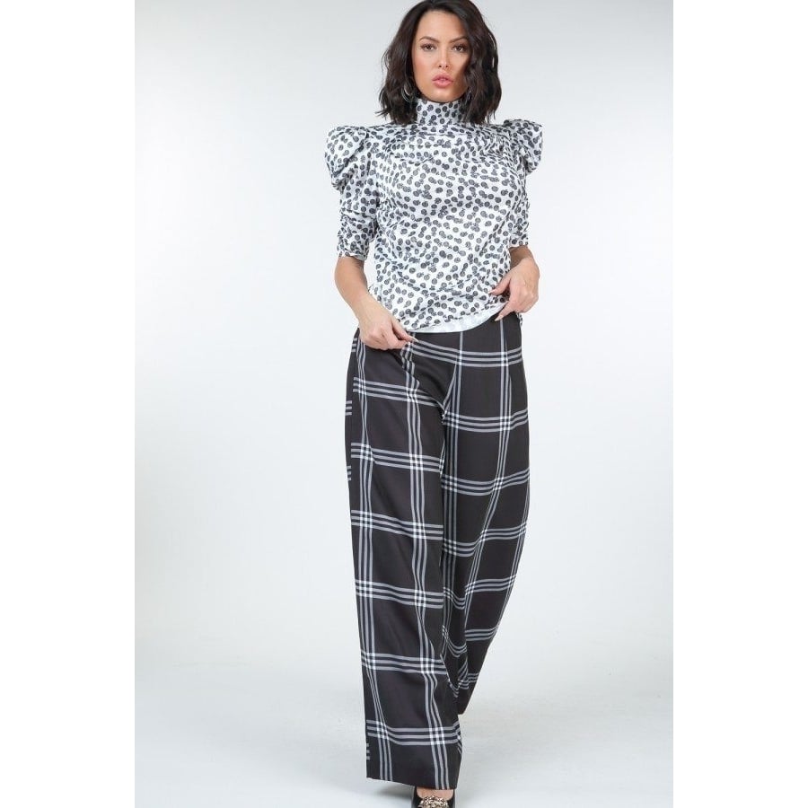 High Waist Plaid Print Wide Leg Pants Image 1