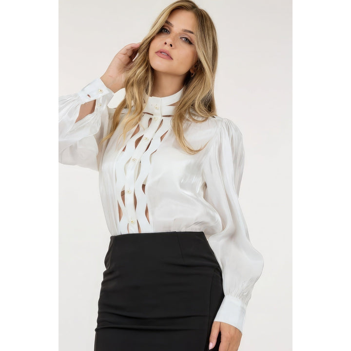 Insert Lace Trim Long Sleeve Blouse Image 3