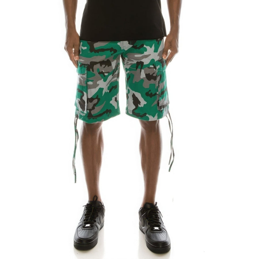 Mens Camo Belted Cargo Shorts Image 1