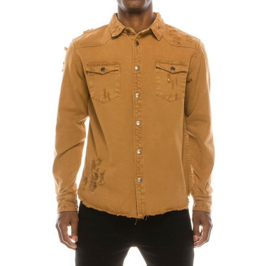 Mens Ripped Denim Overshirt Image 1