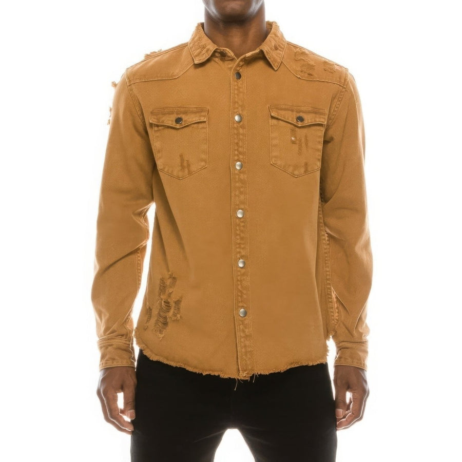 Mens Ripped Denim Overshirt Image 1