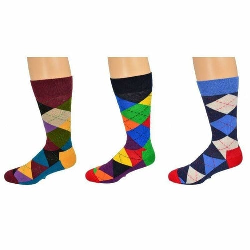 Mens Dress Casual 3 Pair Pack Combed Cotton Crew Argyle Socks Image 2