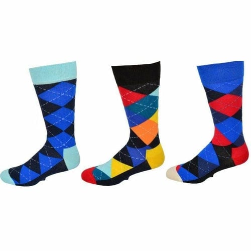 Mens Dress Casual 3 Pair Pack Combed Cotton Crew Argyle Socks Image 3