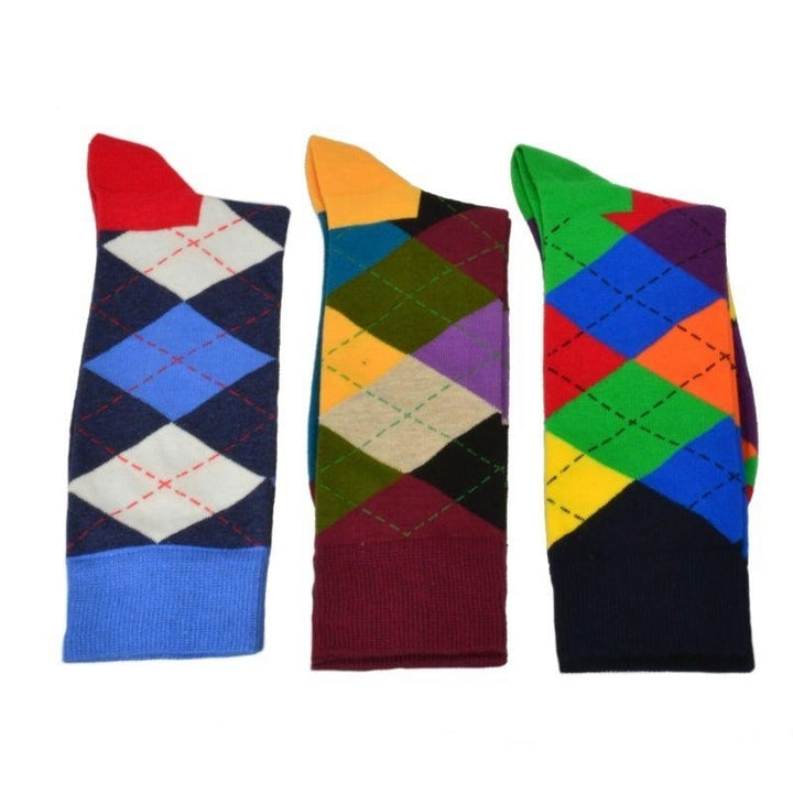 Mens Dress Casual 3 Pair Pack Combed Cotton Crew Argyle Socks Image 11