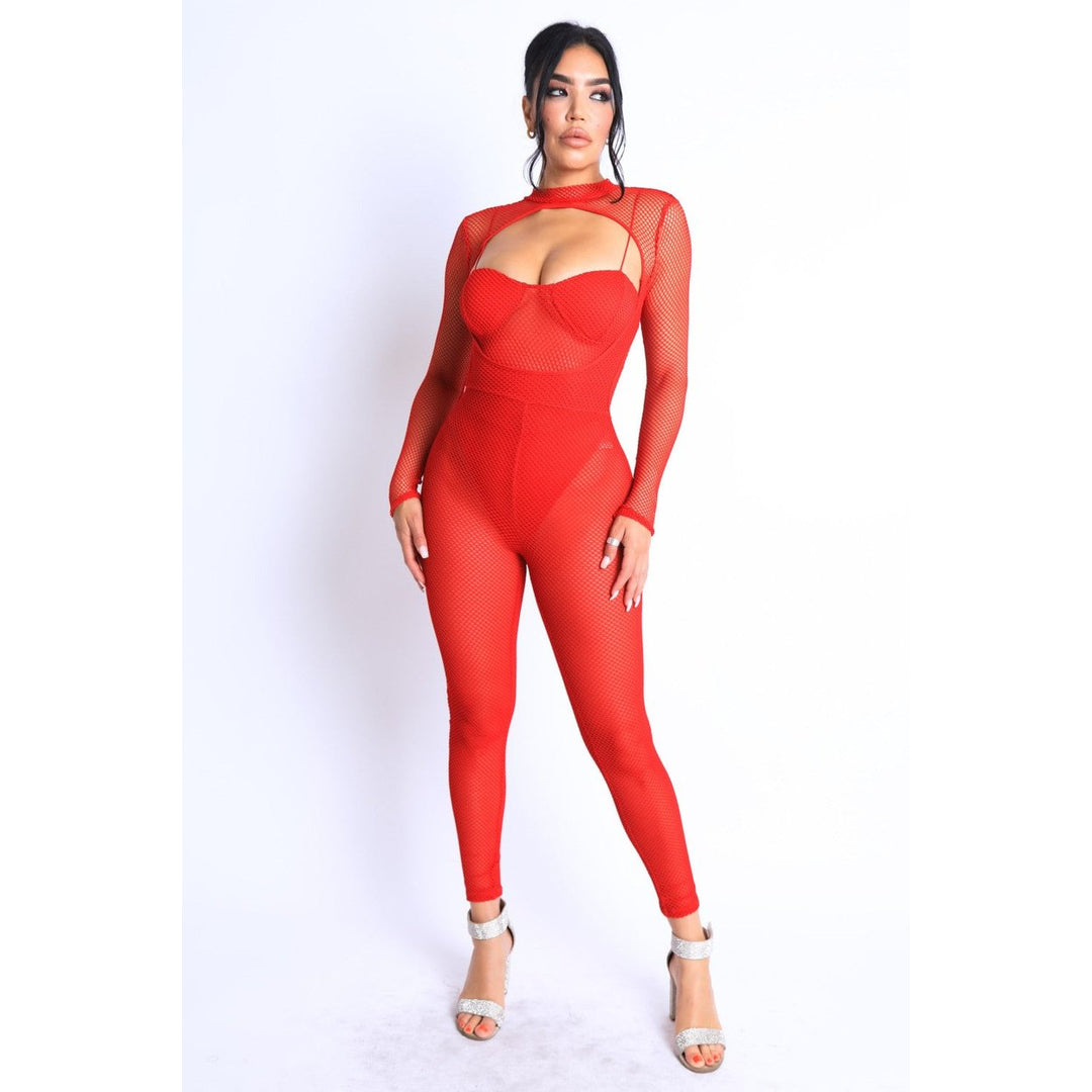 Mesh Crop Jumpsuit Set Image 1