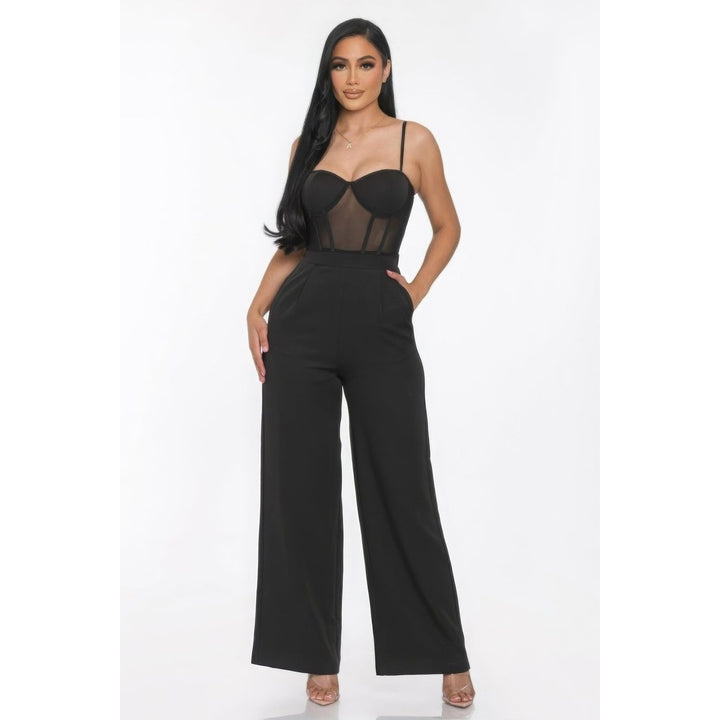 Mesh Insert Cup Wide Leg Jumpsuit Image 1