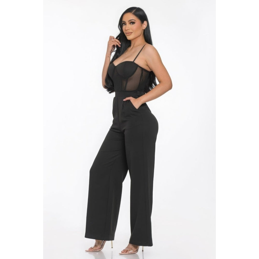 Mesh Insert Cup Wide Leg Jumpsuit Image 2