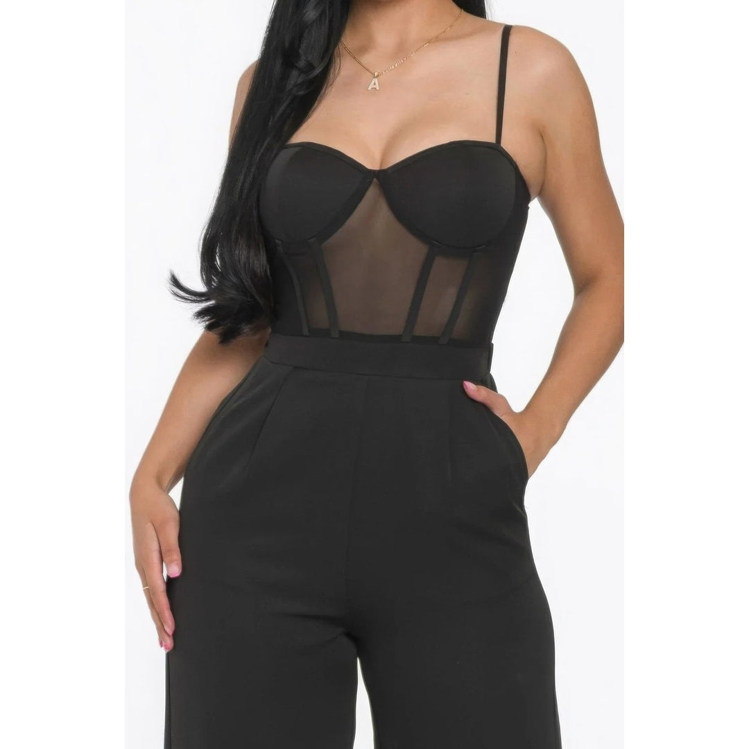 Mesh Insert Cup Wide Leg Jumpsuit Image 3