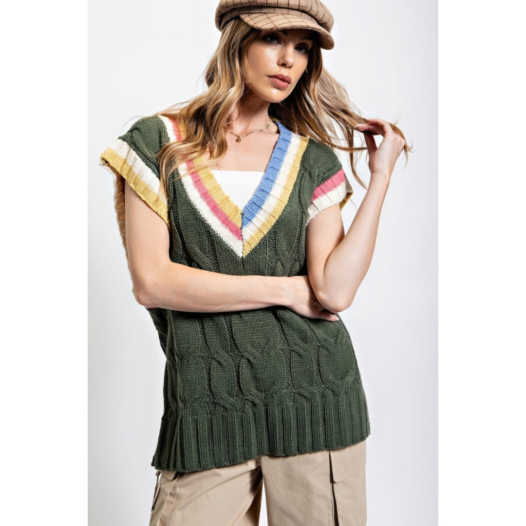 Multi Color Knitted Sweater Vest Image 1