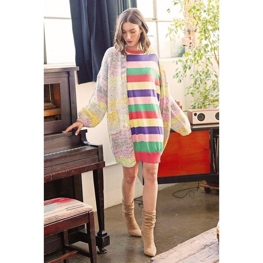 Multi-colored Striped Knit Sweater Dress Image 1