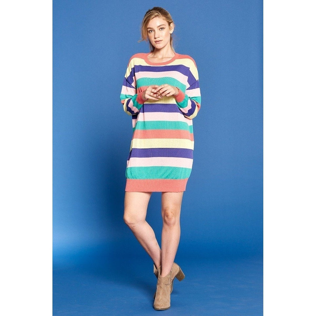 Multi-colored Striped Knit Sweater Dress Image 2