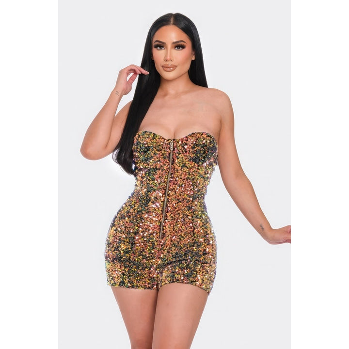 Multi Sequins Tube Top Romper Image 1