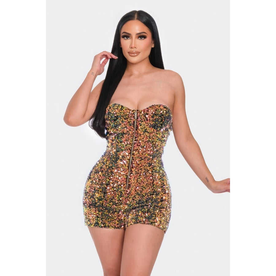 Multi Sequins Tube Top Romper Image 1