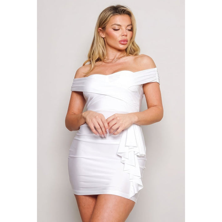 Off Shoulder Crossed Front Mini Dress Image 3