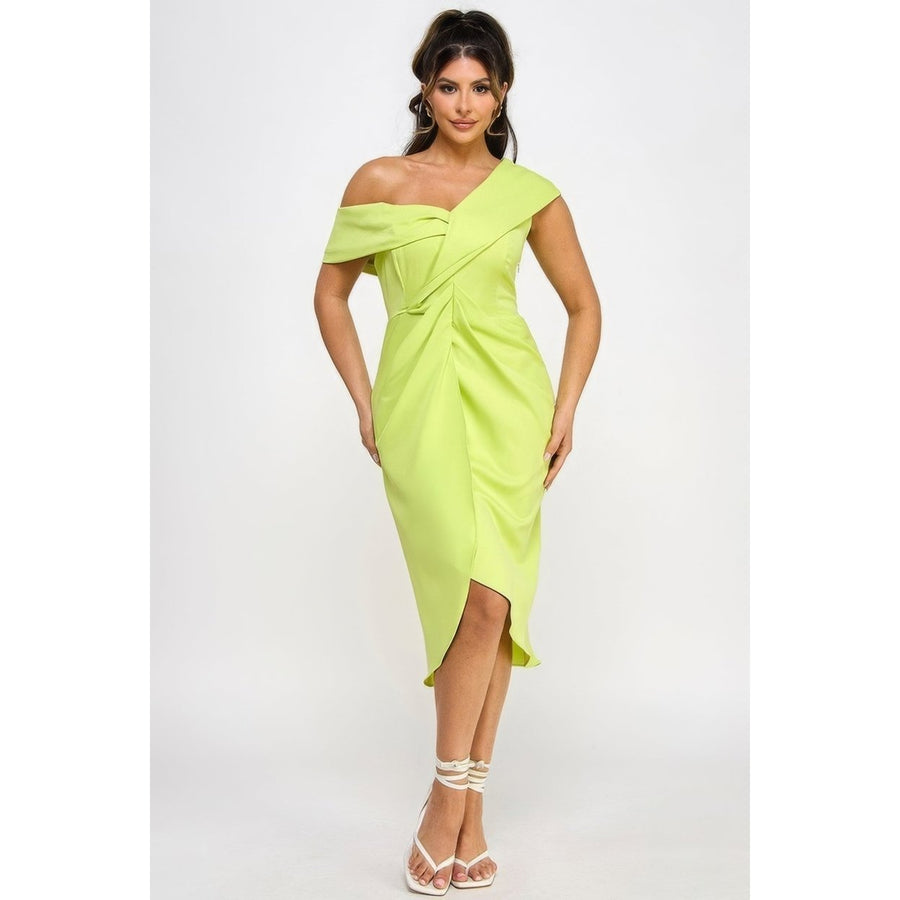 Off Shoulder Twist Front Midi Dress With Tulip Skirt Image 1