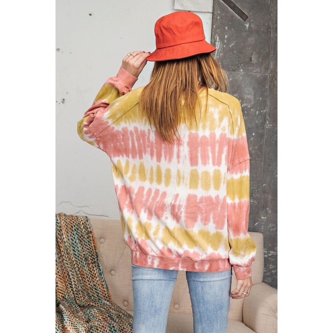 Ombre Dye Terry Knit Banded Bottom Pullover Image 3