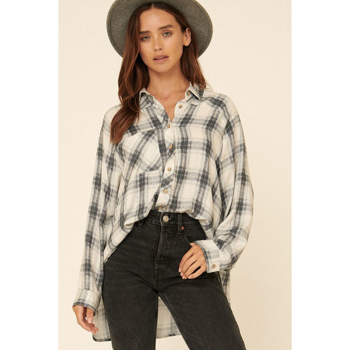 Oversized Loose Fit Plaid Shirt Image 1