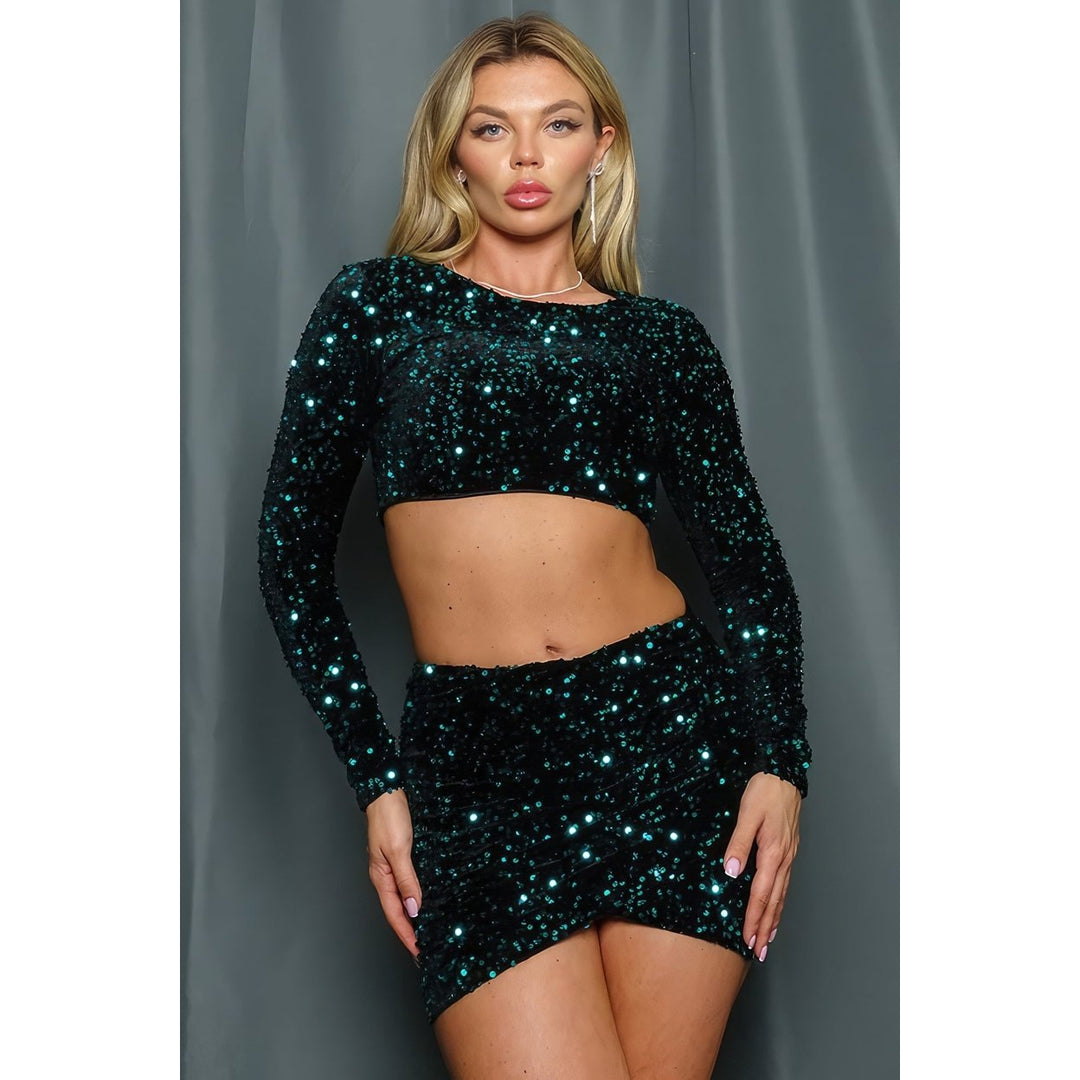 Perfect Night Out Velvet Sequins Skirt Set Image 1