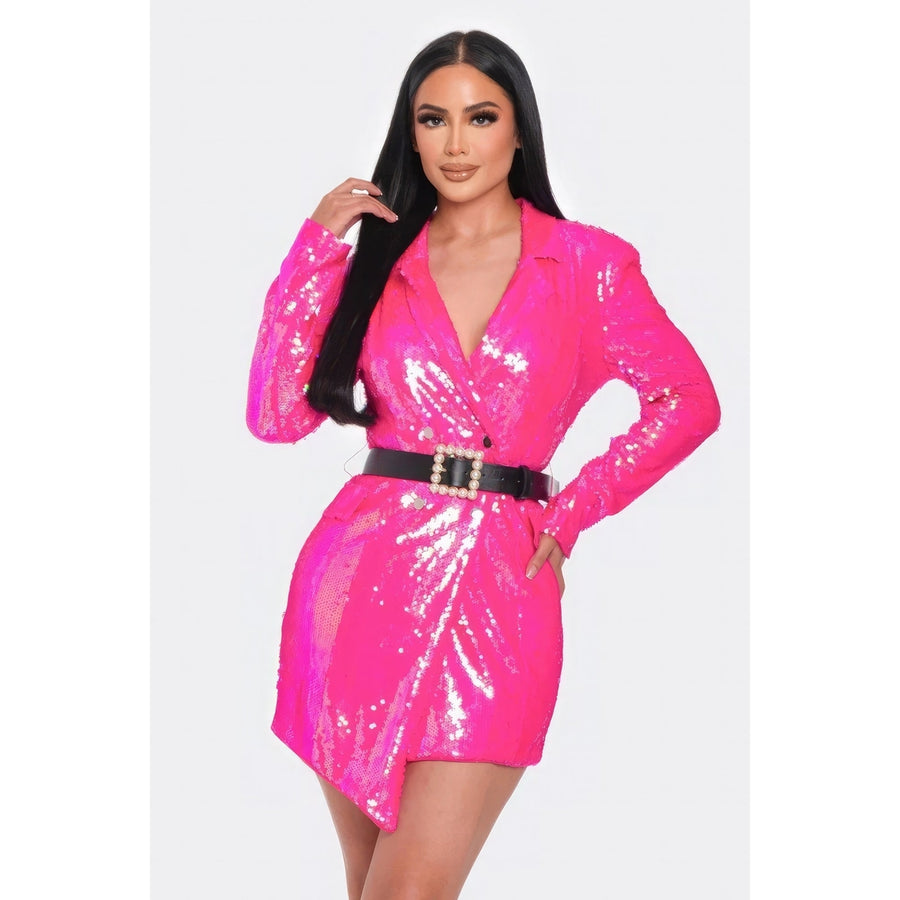 Pearl Belted Sequin Blazer Mini Dress Image 1