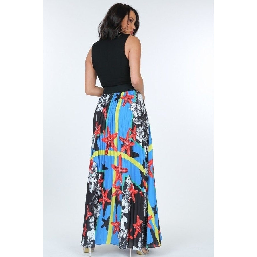 Pleated Print Maxi Skirt With Leather Waist Band Image 3